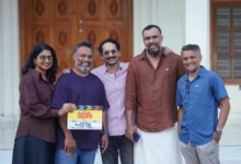 Team members with a Karate Chandran movie clapperboard at the Kottayam shoot launch on 24 October 2026