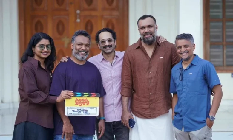 Team members with a Karate Chandran movie clapperboard at the Kottayam shoot launch on 24 October 2026