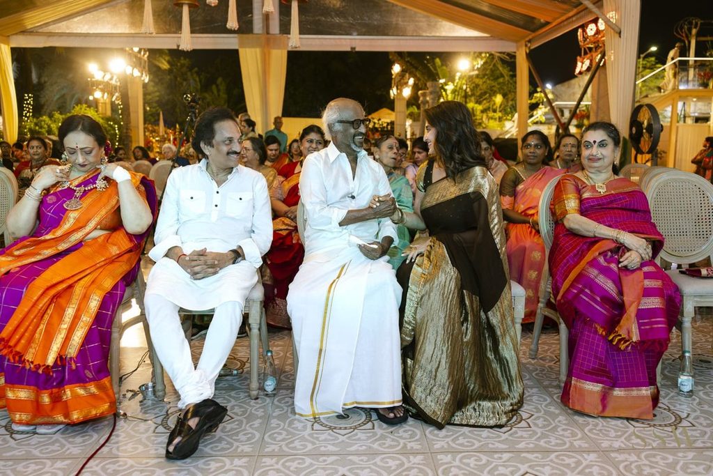 Shalini Ajithkumar with Rajinikanth, Anirudh father, mother at Anirudh Navarathri function Oct 21, 2026